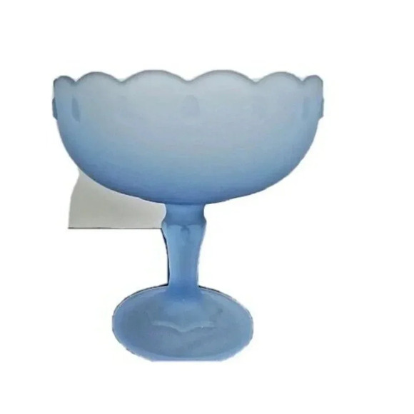 Vintage Indiana Glass Light Blue Satin Frosted Blue Teardrop Pedestal Compote - Picture 9 of 9